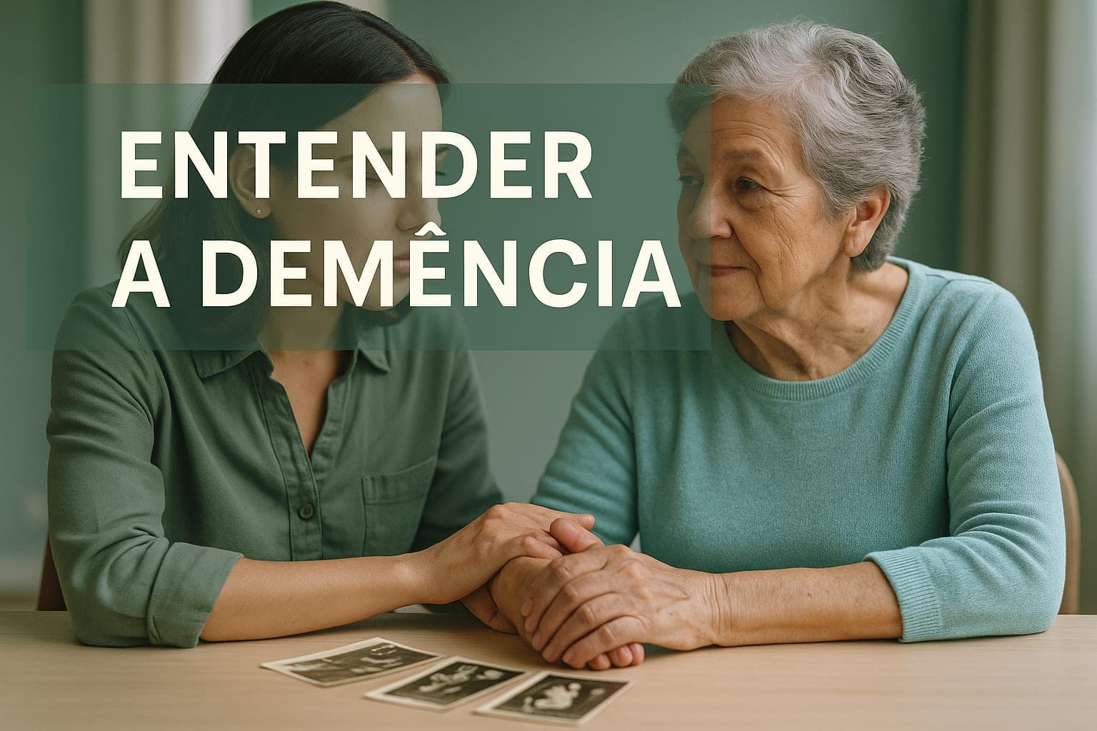 Filha segurando a mão da mãe idosa enquanto conversam sobre memória e saúde mental