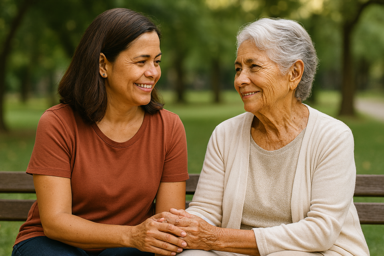Cuidadora confiante e feliz após suporte Kuidar+